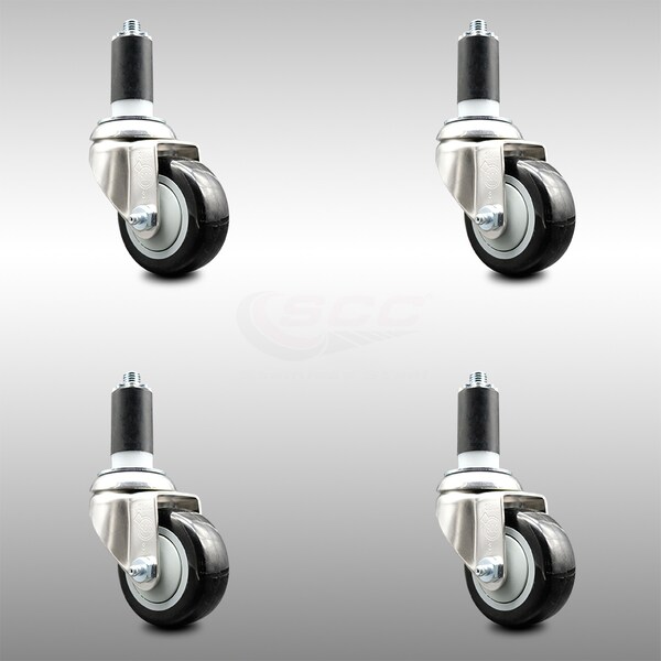 Service Caster 3.5 Inch 316SS Black Polyurethane Swivel 1-1/4 Inch Expanding Stem Caster Set SCC-SS316EX20S3514-PPUB-BLK-114-4 - main